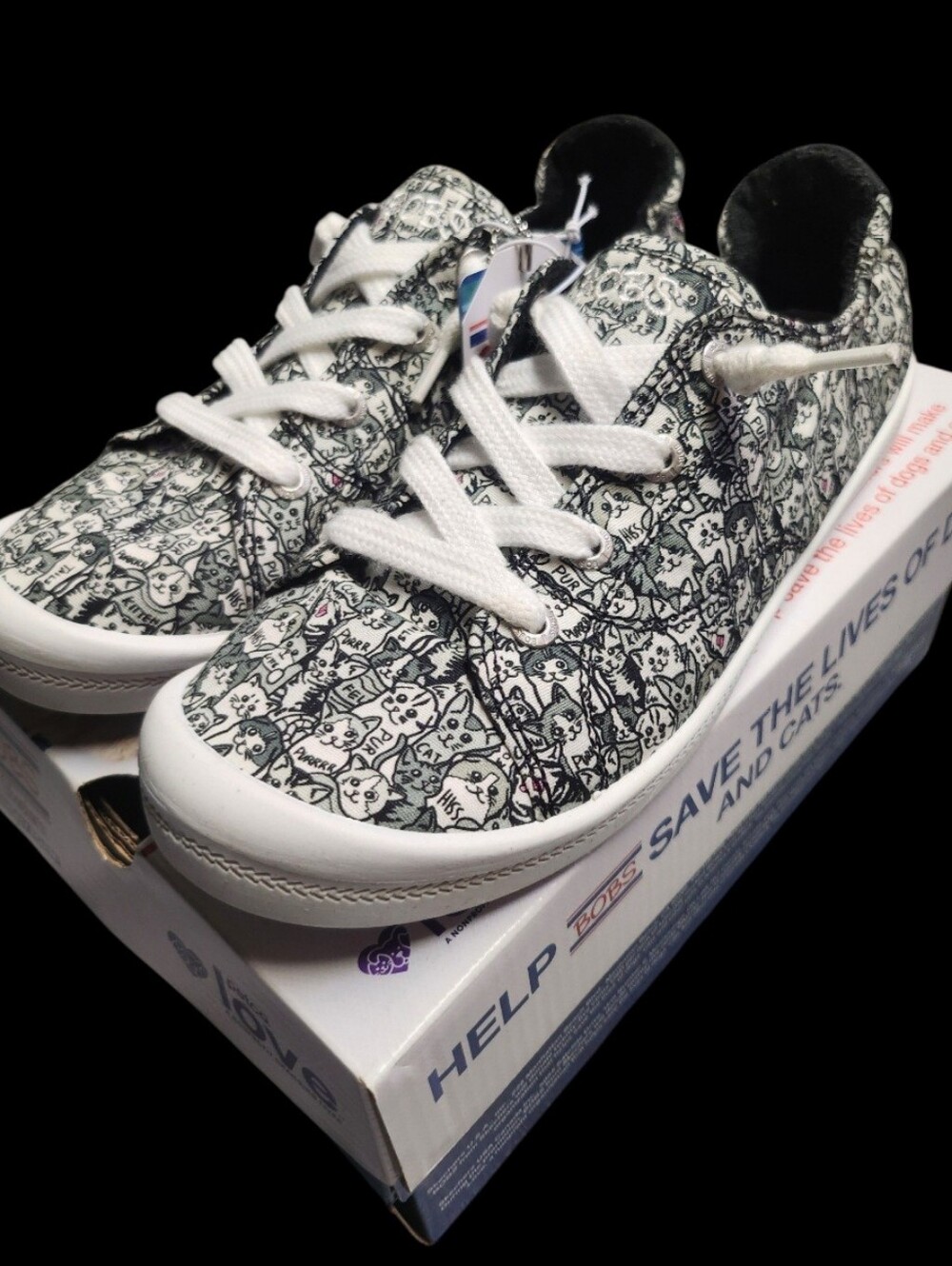 Skechers BOBS Beach Bingo - Purr Party Women's Sneakers Size 7.5 Black/White
